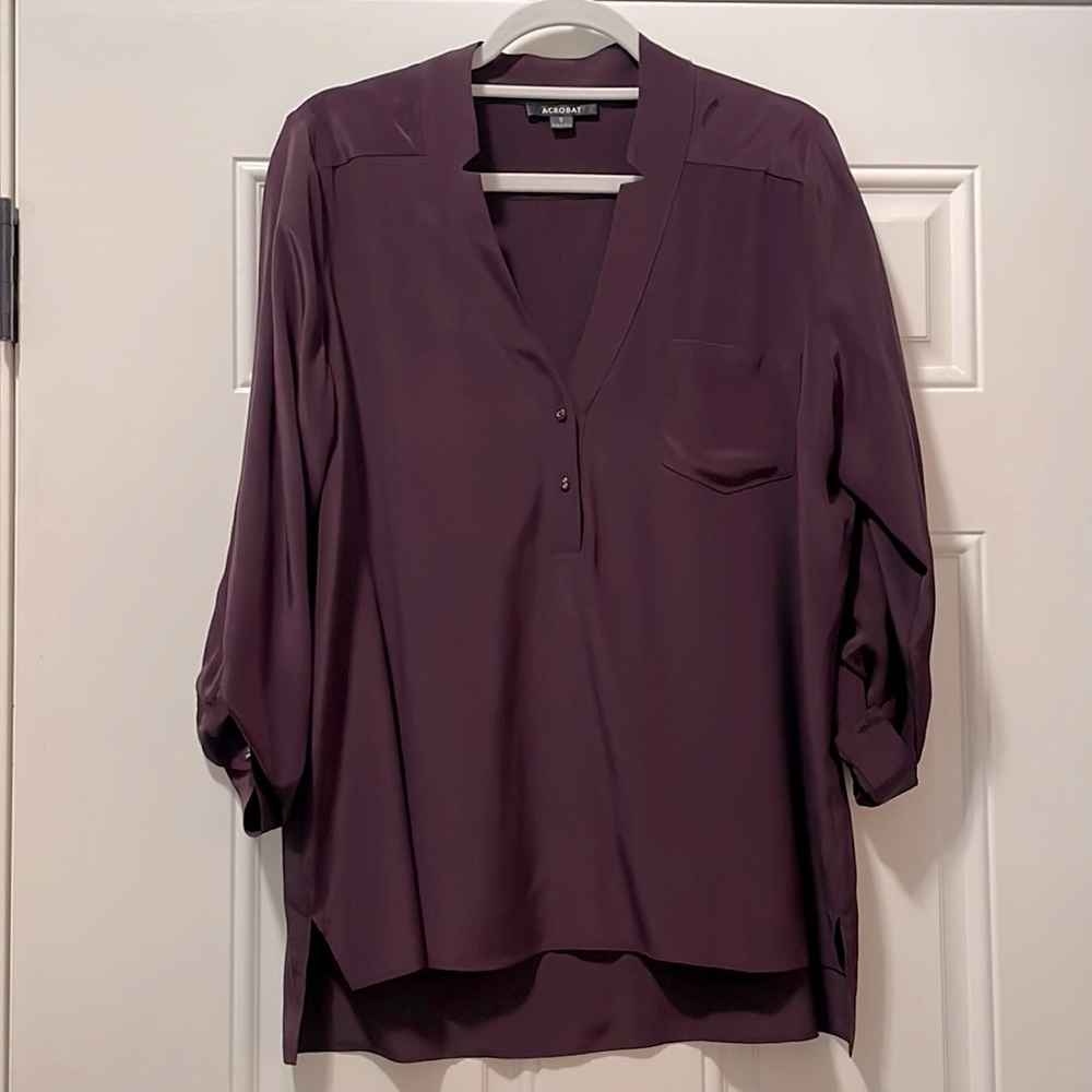 Acrobat silk top, eggplant, small